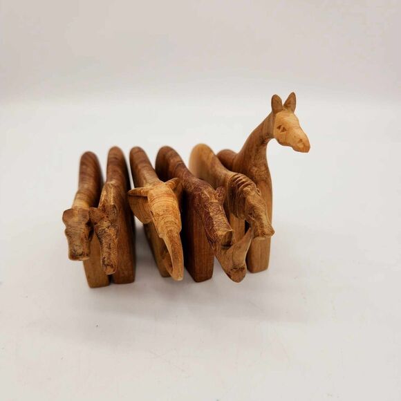 Hand Carved Wooden Safari African Wild Animal Napkin Rings Set of 6 Vintage - Picture 4 of 6